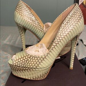 Brian Atwood Green Stiletto Heels green snake print new never worn 7.5